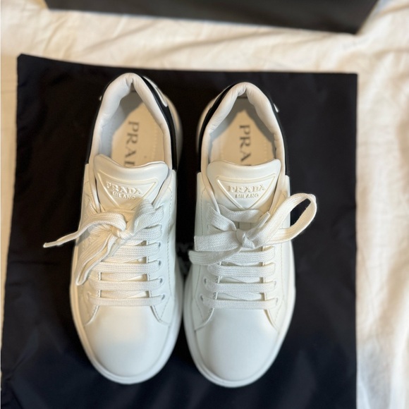 Prada White and Black Platform Sneakers - Picture 5 of 14